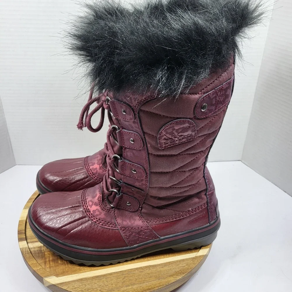 Sorel Women's‎ Tofino II Boots 7 Burgundy Leopard Waterproof Winter Snow NL3072